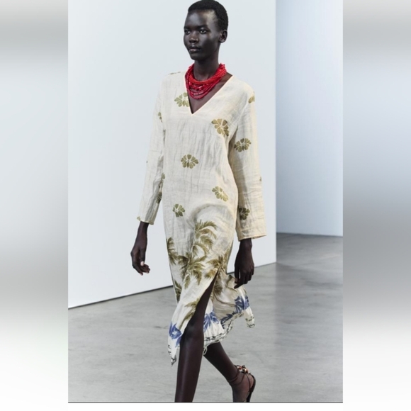 Zara ZW Collection Printed 100% Ramie Tunic Dress - Picture 2 of 10